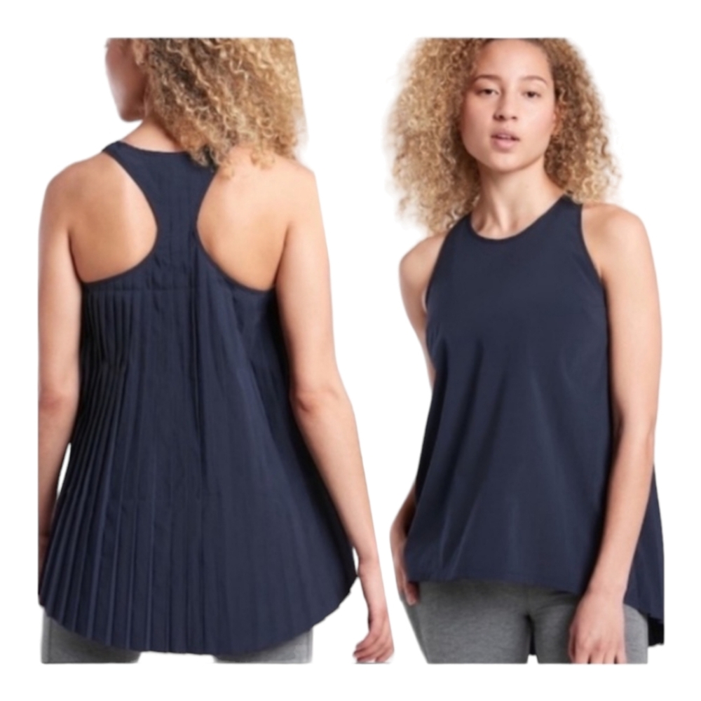 Athleta Navy Pleated Racerback Tank Top